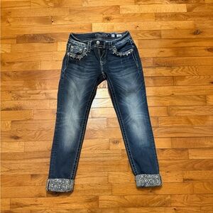 Miss Me Signature Cuffed Skinny Dark Blue Women's Cropped Jeans